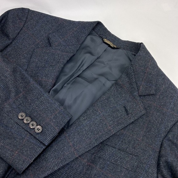 Southwick Men's Navy Burgundy Windowpane Wool Suit 40S PLEASE READ MEASUREMENTS
